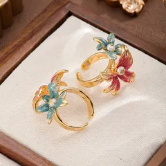 For Women Open Rings Featuring Flowers In Copper Alloy With 18K Real Gold Plated Coating 0.03µm-0.05µm And Freshwater Pearl Inlay 4