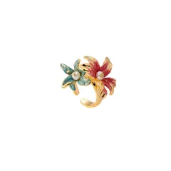For Women Open Rings Featuring Flowers In Copper Alloy With 18K Real Gold Plated Coating 0.03µm-0.05µm And Freshwater Pearl Inlay 5
