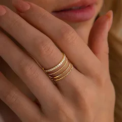 Four-Layer Diamond Twisted Net Surface Ring Stackable Minimalist Design Micro-Paved Luxury  Elegant Unisex Ring 3