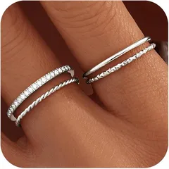 Four-Layer Diamond Twisted Net Surface Ring Stackable Minimalist Design Micro-Paved Luxury  Elegant Unisex Ring 4