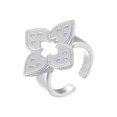 Four Leaf Clover Open Ring For Women In Copper With 18K Real Gold Plated Finish 0.03µm Featuring Zircon Inlay 5