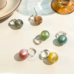 French Retro Dopamine Candy Color Resin Ring For Women Simple High-Quality Gradient Cat's Eye Stone Jewelry 2