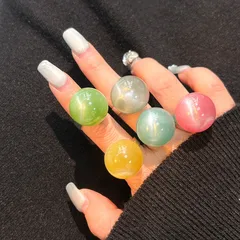 French Retro Dopamine Candy Color Resin Ring For Women Simple High-Quality Gradient Cat's Eye Stone Jewelry 3