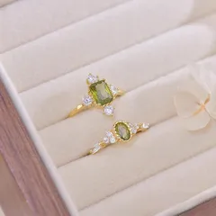 French Retro Olive Green Zircon Ring For Women Index Finger Ring 2