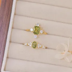 French Retro Olive Green Zircon Ring For Women Index Finger Ring 4
