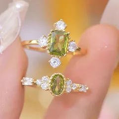 French Retro Olive Green Zircon Ring For Women Index Finger Ring 5