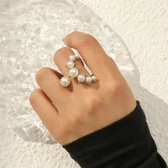 French Retro Pearl Open Joint Geometric KC Gold Plated White K Alloy Artificial Pearl Ring