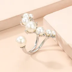 French Retro Pearl Open Joint Geometric KC Gold Plated White K Alloy Artificial Pearl Ring 2