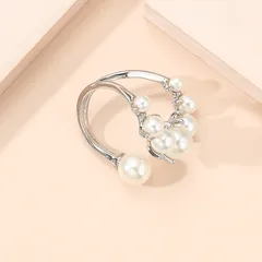 French Retro Pearl Open Joint Geometric KC Gold Plated White K Alloy Artificial Pearl Ring 3