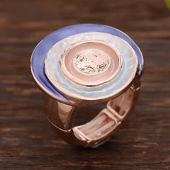 Geometric Adjustable Ring For Women In Natural Pink Zinc Alloy With Simple Style Featuring Enamel Craftsmanship 2