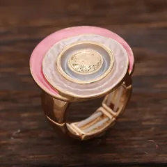 Geometric Adjustable Ring For Women In Natural Pink Zinc Alloy With Simple Style Featuring Enamel Craftsmanship 4