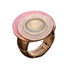 Geometric Adjustable Ring For Women In Natural Pink Zinc Alloy With Simple Style Featuring Enamel Craftsmanship 5