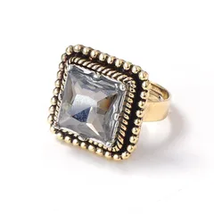 Geometric Adjustable Ring For Women In Golden Zinc Alloy With Electroplated Finish And Rhinestone Inlay
