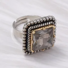Geometric Adjustable Ring For Women In Golden Zinc Alloy With Electroplated Finish And Rhinestone Inlay 4
