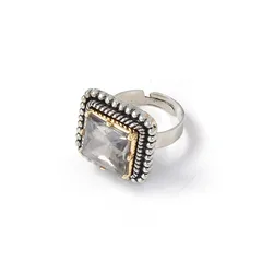Geometric Adjustable Ring For Women In Golden Zinc Alloy With Electroplated Finish And Rhinestone Inlay 5