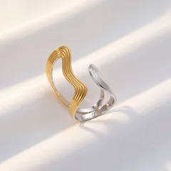 Geometric Asymmetrical Titanium Steel Rings For Women With Electroplated Gold Plating In Steel Color 2