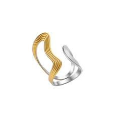Geometric Asymmetrical Titanium Steel Rings For Women With Electroplated Gold Plating In Steel Color 3