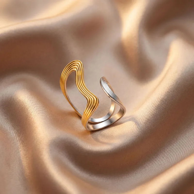 Geometric Asymmetrical Titanium Steel Rings For Women With Electroplated Gold Plating In Steel Color 4