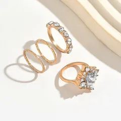 Geometric Asymmetrical Zinc Alloy Ring For Women With KC Golden Plated Finish And Rhinestone Inlay 2