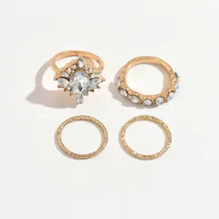 Geometric Asymmetrical Zinc Alloy Ring For Women With KC Golden Plated Finish And Rhinestone Inlay 3