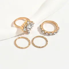 Geometric Asymmetrical Zinc Alloy Ring For Women With KC Golden Plated Finish And Rhinestone Inlay 4