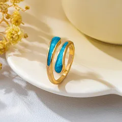 Geometric Asymmetrical Zinc Alloy Ring For Women In Light Blue, Simple Style, 1 Piece 2