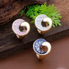 Geometric Blue Zinc Alloy Ring For Women With Enamel Craft And Diamond Inlay