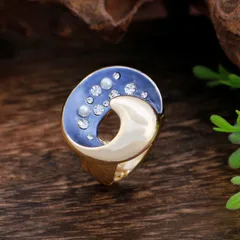Geometric Blue Zinc Alloy Ring For Women With Enamel Craft And Diamond Inlay 2