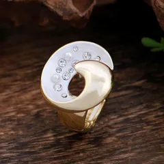Geometric Blue Zinc Alloy Ring For Women With Enamel Craft And Diamond Inlay 4
