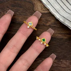 Geometric Copper Ring For Women With Electroplated Gold Plating And Zircon Inlay, Elegant Gold Tone Jewelry