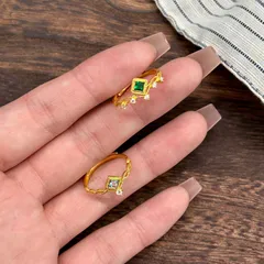 Geometric Copper Ring For Women With Electroplated Gold Plating And Zircon Inlay, Elegant Gold Tone Jewelry 3