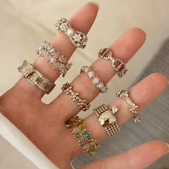 Geometric Copper Ring For Women With Resin Inlay, Electroplated Gold Plating, New Style