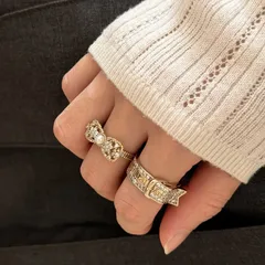 Geometric Copper Ring For Women With Resin Inlay, Electroplated Gold Plating, New Style 4