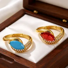 Geometric Copper Ring For Unisex Featuring 22K Real Gold Plated Coating With 0.03µm Thickness And Zircon Inlay