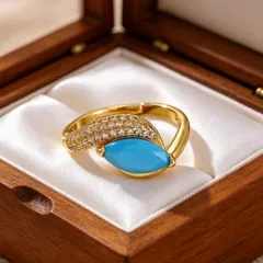 Geometric Copper Ring For Unisex Featuring 22K Real Gold Plated Coating With 0.03µm Thickness And Zircon Inlay 4