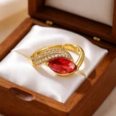 Geometric Copper Ring For Unisex Featuring 22K Real Gold Plated Coating With 0.03µm Thickness And Zircon Inlay 5