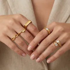 Geometric Electroplated Women's Rings In 304 Stainless Steel With 18K Gold Plated Coating And Zircon Inlay