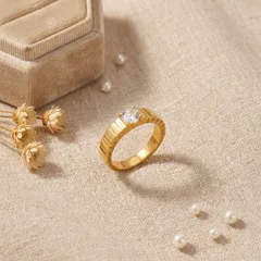 Geometric Electroplated Women's Rings In 304 Stainless Steel With 18K Gold Plated Coating And Zircon Inlay 5