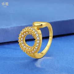 Geometric Gold Copper Ring For Unisex With Zircon Inlay Featuring Bezel Setting