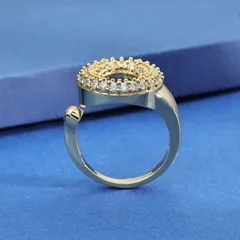 Geometric Gold Copper Ring For Unisex With Zircon Inlay Featuring Bezel Setting 4