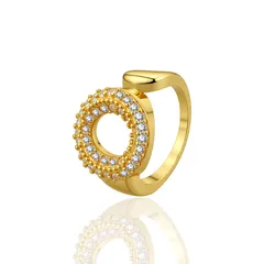 Geometric Gold Copper Ring For Unisex With Zircon Inlay Featuring Bezel Setting 5