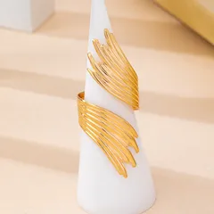 Geometric Gold Ferroalloy Ring For Women In Simple Style Featuring Asymmetrical Craftsmanship, 1 Piece 2