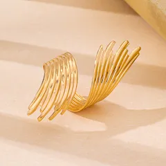 Geometric Gold Ferroalloy Ring For Women In Simple Style Featuring Asymmetrical Craftsmanship, 1 Piece 3
