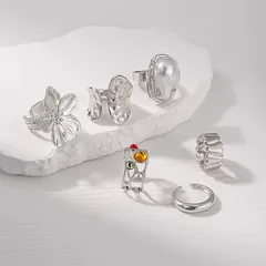 Geometric Rings For Women, 6 Pieces, Gold KC Golden Plated With 0.01µm Thickness Featuring Natural Stone Inlay 5