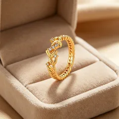 XUPING Geometric Ring For Women, 1 Piece, 18K Real Gold Plated With 0.01µm Thickness, Inlaid With Zirconia