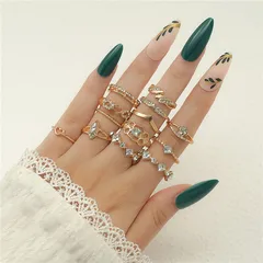 Geometric Gold Ring Set For Women Featuring KC Golden Plated Coating With 0.03µm-0.05µm Thickness And Artificial Diamond Inlay
