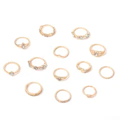 Geometric Gold Ring Set For Women Featuring KC Golden Plated Coating With 0.03µm-0.05µm Thickness And Artificial Diamond Inlay 2