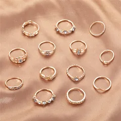 Geometric Gold Ring Set For Women Featuring KC Golden Plated Coating With 0.03µm-0.05µm Thickness And Artificial Diamond Inlay 3