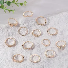 Geometric Gold Ring Set For Women Featuring KC Golden Plated Coating With 0.03µm-0.05µm Thickness And Artificial Diamond Inlay 5