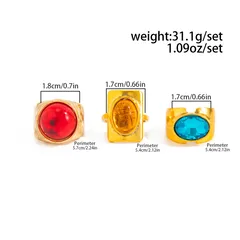 Geometric Gold Rings For Women 3 Pieces Set Featuring Electroplated Resin Inlay Material 5